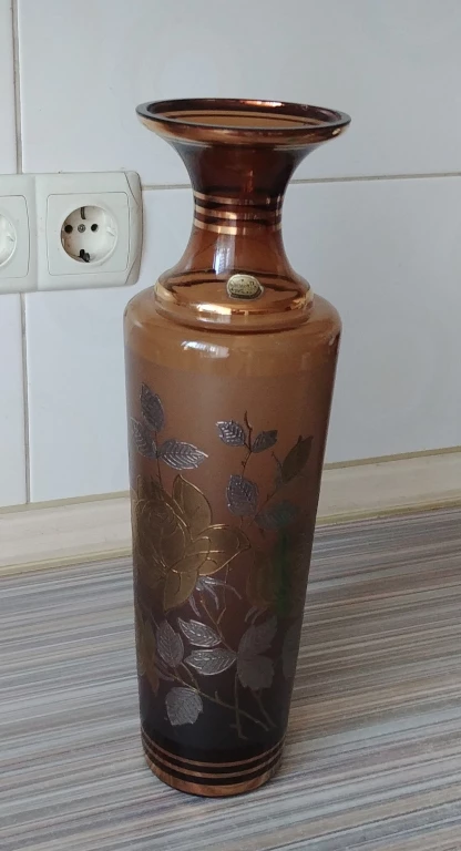 Ваза декоративная, Bohemia , коричневая с позолотой, 36,5 см