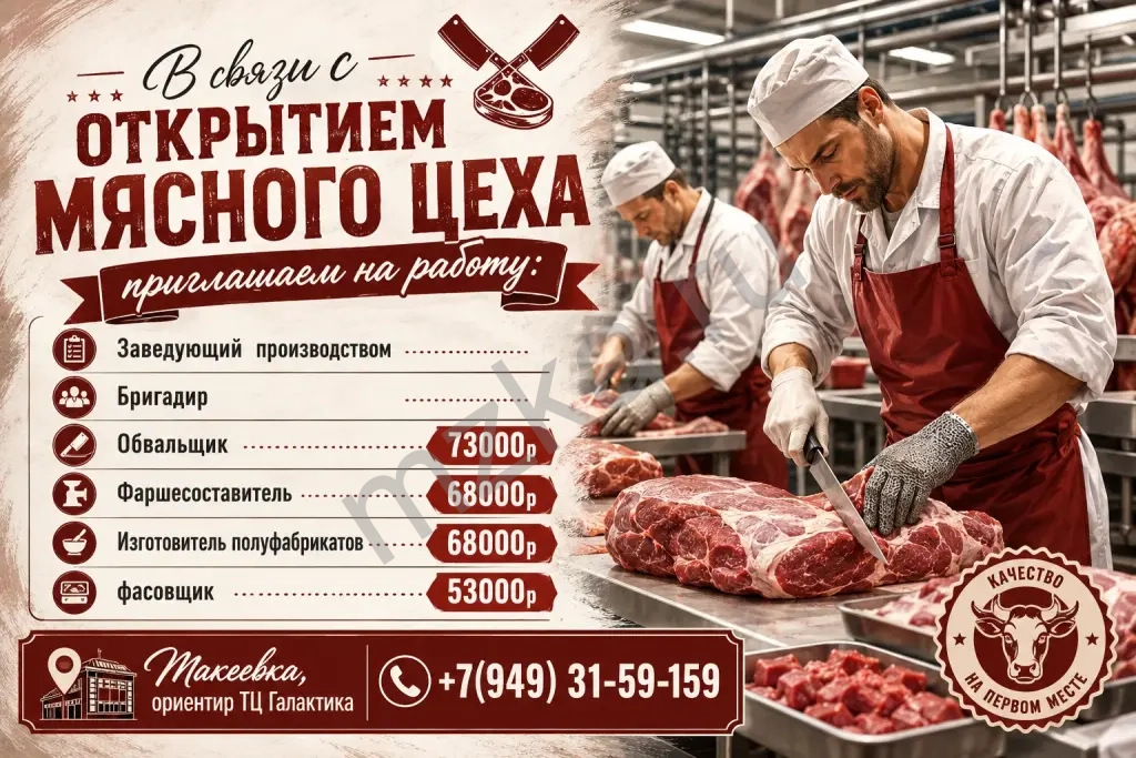 В связи с открытием мясного цеха требуются