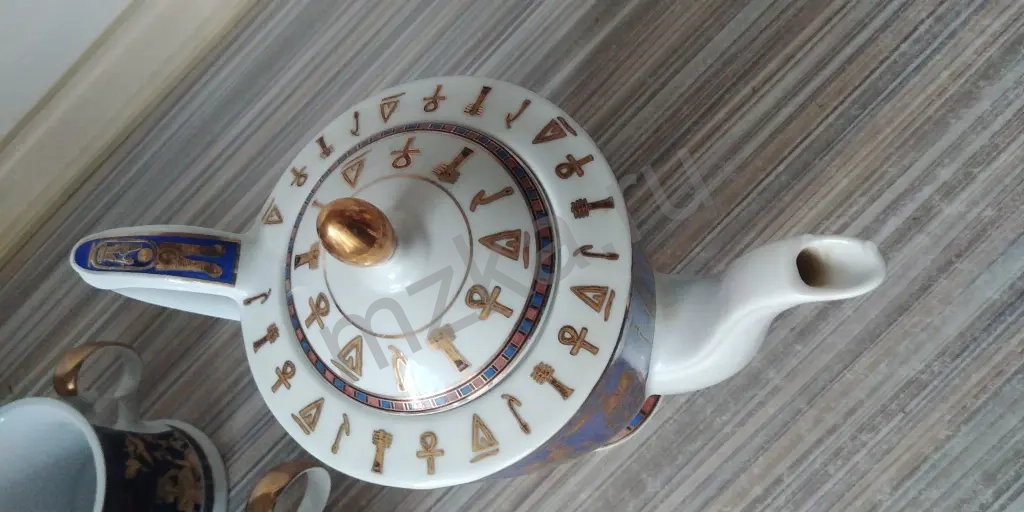 Сервиз чайник, сахарница, чашки большие 2 шт., кобальт с позолотой, Египет.