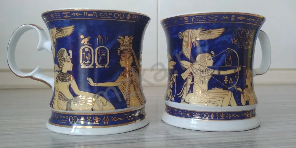 Сервиз чайник, сахарница, чашки большие 2 шт., кобальт с позолотой, Египет.