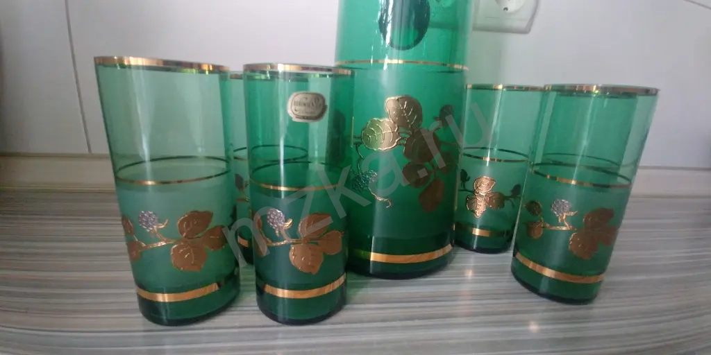 Набор кувшин+ стаканы, Bohemia, на 6 персон, 70е гг.. С позолотой. Очень красивый