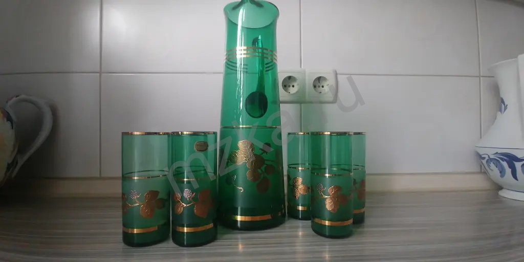 Набор кувшин+ стаканы, Bohemia, на 6 персон, 70е гг.. С позолотой. Очень красивый