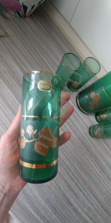 Набор кувшин+ стаканы, Bohemia, на 6 персон, 70е гг.. С позолотой. Очень красивый